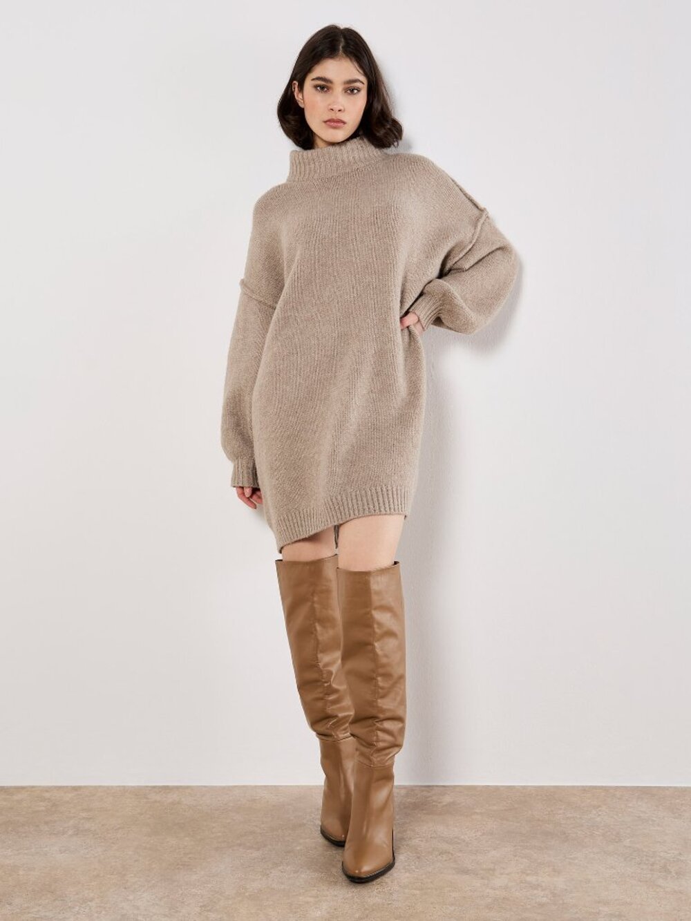 Chunky Sweaterdress with Inverted Seam Drop Shoulder